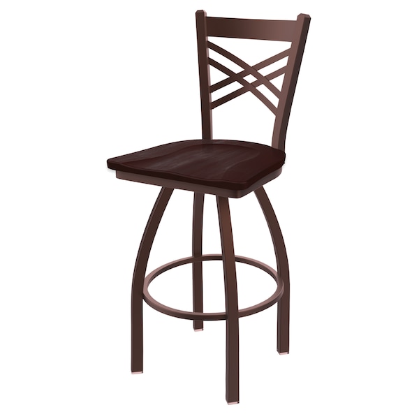 25" Swivel Counter Stool, Bronze Finish, Dark Cherry Maple Seat